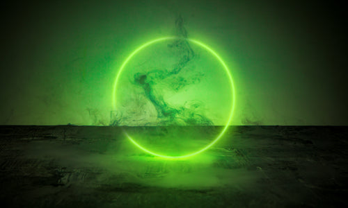 neon green glowing circle and smoke