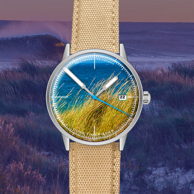 quartz watch with beach grass dial